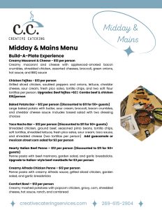 Creative Catering Midday and Mains Menu