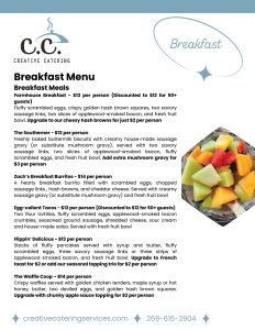 Creative Catering New Breakfast Menu